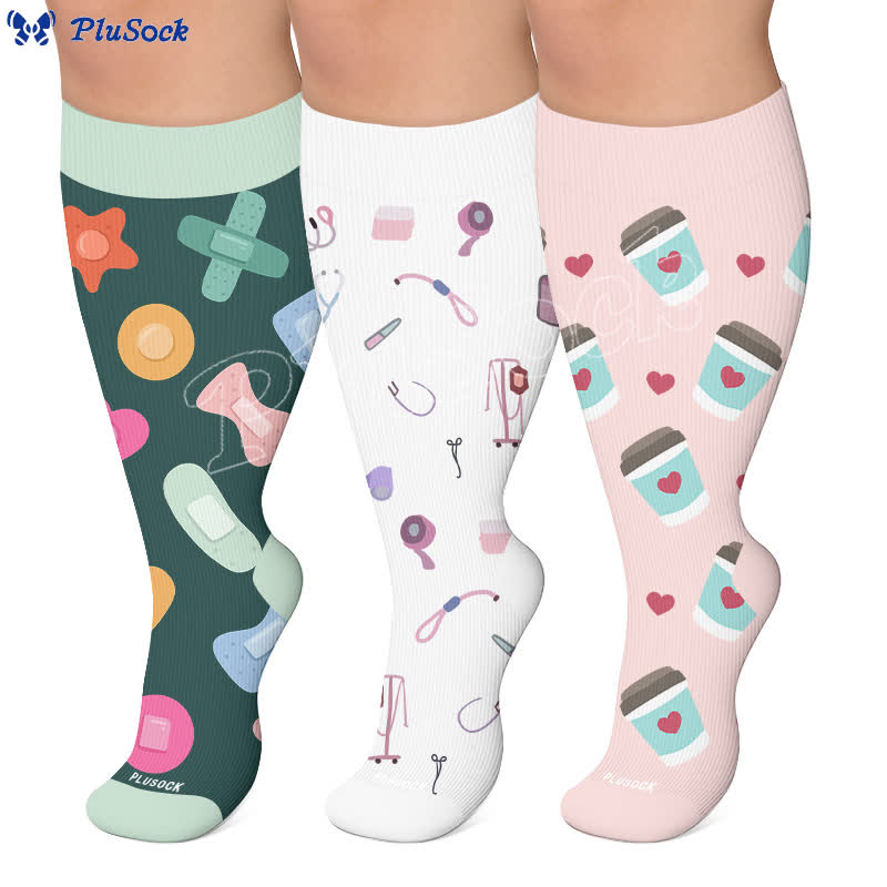 Plusock Plus Size Nurse Coffee Print Compression Socks - image 0