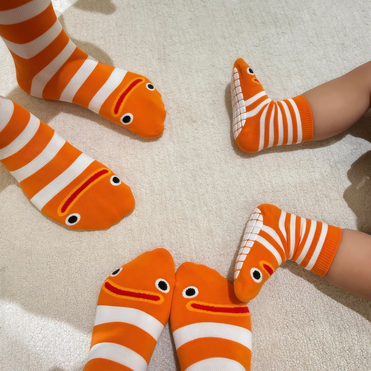 Plusock Striped Funny Face Family Set Slipper Socks (4 Pairs) - image 3