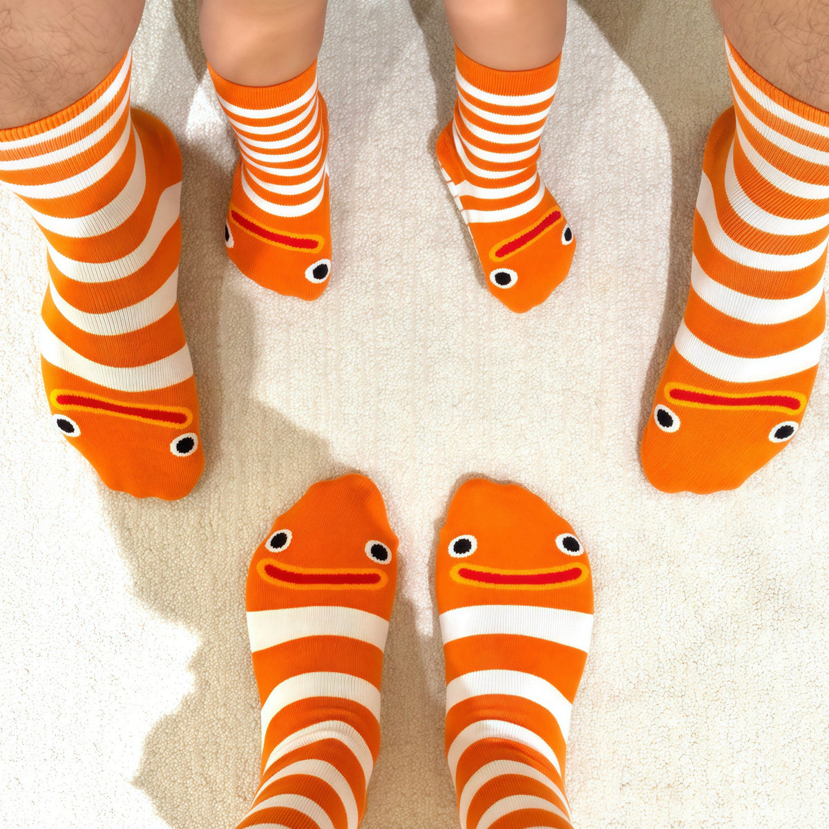 Plusock Striped Funny Face Family Set Slipper Socks (4 Pairs) - image 1