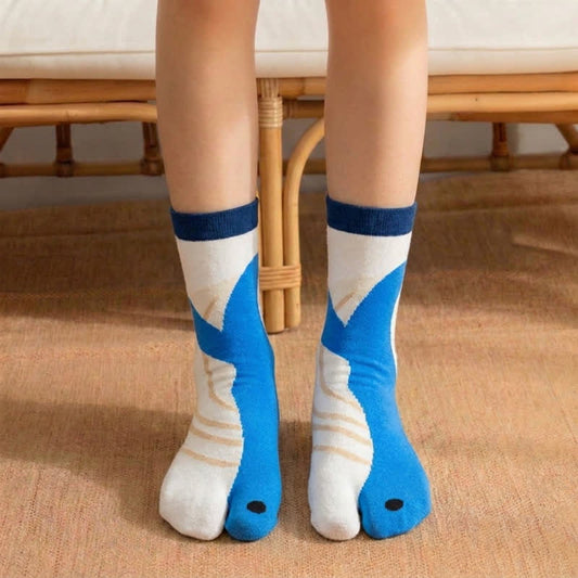 Plusock Japanese Style Cute Animal Split-Toe Tabi Socks (4 Pairs) - Blue - EU36-42(US3-8.5) - image 0