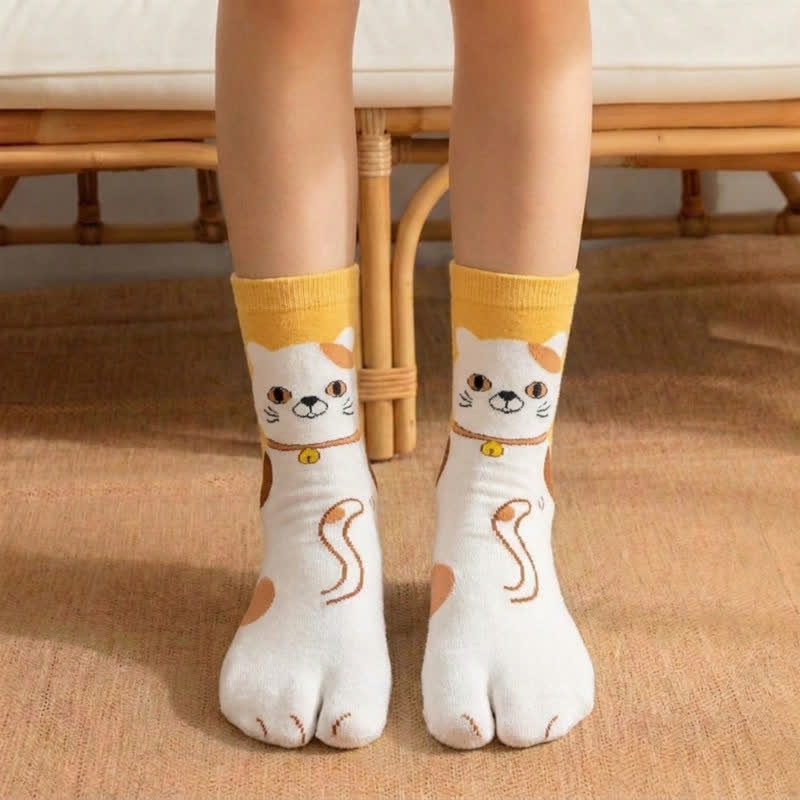 Plusock Japanese Style Cute Animal Split-Toe Tabi Socks (4 Pairs) - Yellow - EU36-42(US3-8.5) - image 2