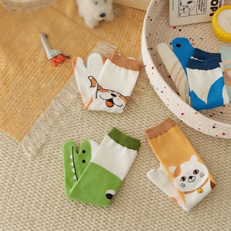 Plusock Japanese Style Cute Animal Split-Toe Tabi Socks (4 Pairs) - Multicolor - EU36-42(US3-8.5) - image 4