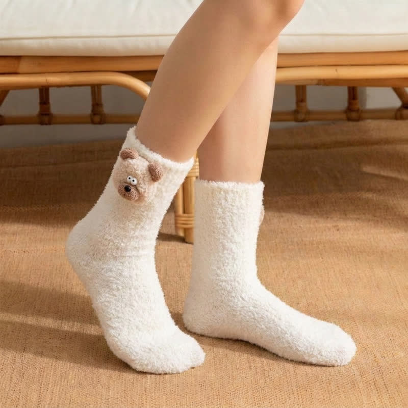 Plusock Fluffy Animal Accent Sherpa Lined Crew Socks (2 Pairs) - Beige - EU36-42(US3-8.5) - image 3