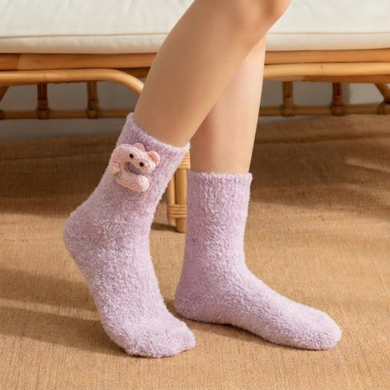 Plusock Fluffy Animal Accent Sherpa Lined Crew Socks (2 Pairs) - Purple - EU36-42(US3-8.5) - image 1