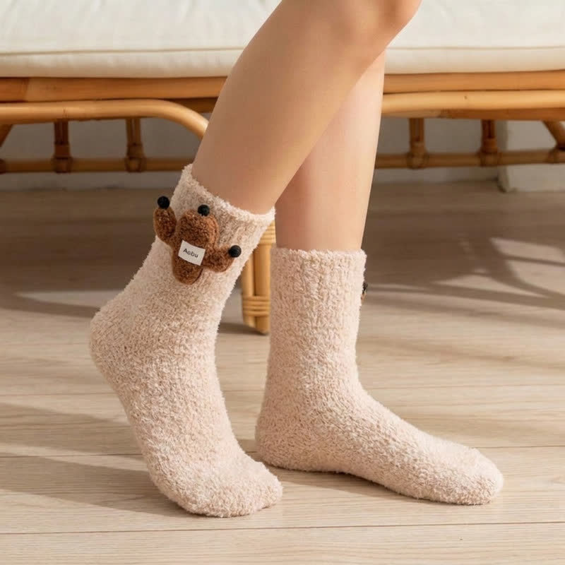 Plusock Fluffy Animal Accent Sherpa Lined Crew Socks (2 Pairs) - Khaki - EU36-42(US3-8.5) - image 4