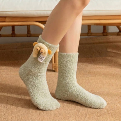 Plusock Fluffy Animal Accent Sherpa Lined Crew Socks (2 Pairs) - Green - EU36-42(US3-8.5) - image 7