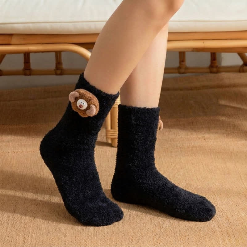 Plusock Fluffy Animal Accent Sherpa Lined Crew Socks (2 Pairs) - Black - EU36-42(US3-8.5) - image 9