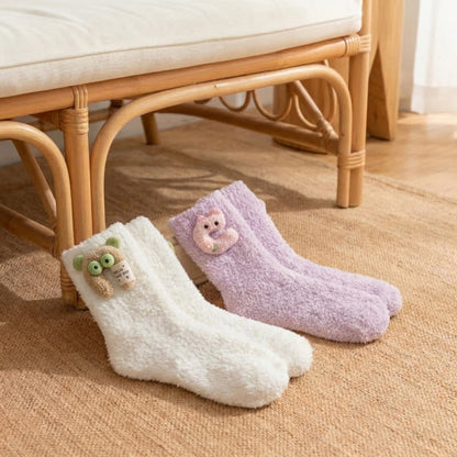 Plusock Fluffy Animal Accent Sherpa Lined Crew Socks (2 Pairs) - White+Purple - EU36-42(US3-8.5) - image 11