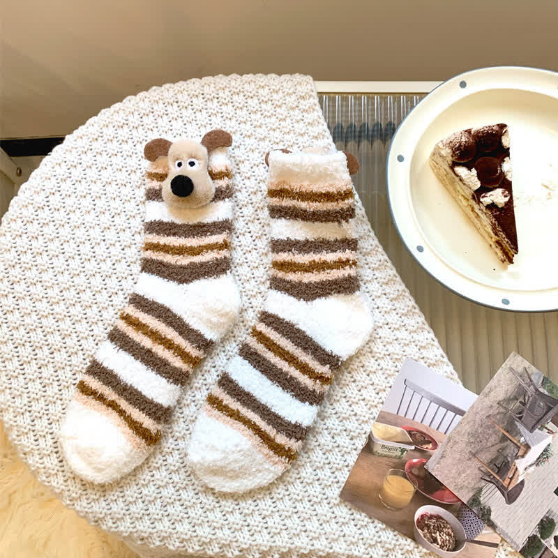 Plusock Striped Puppy Ears Fluffy Crew Socks (4 Pairs) - White - EU36-42(US3-8.5) - image 4