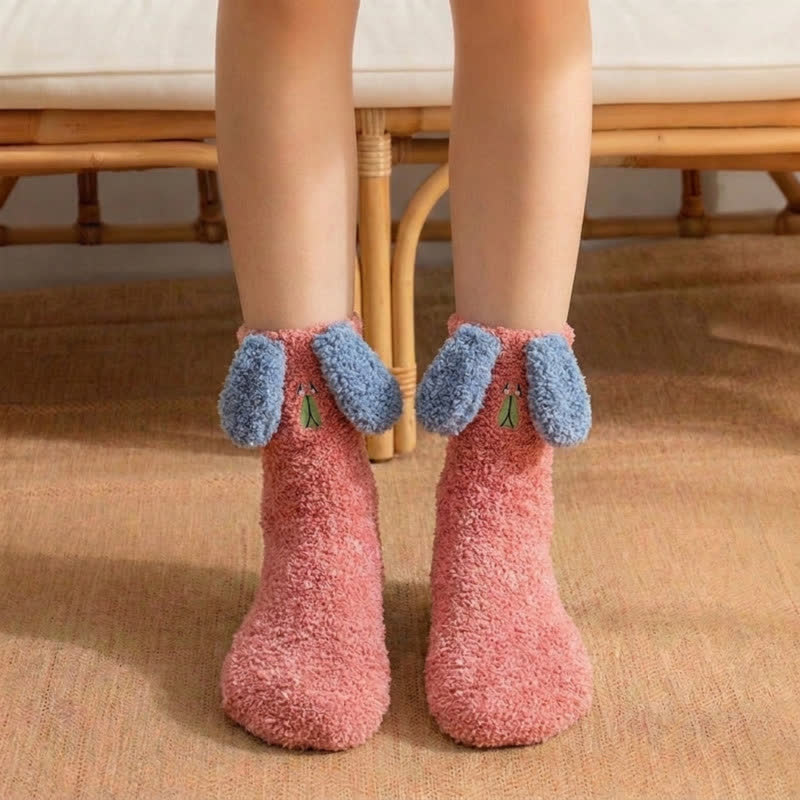 Plusock Fuzzy Pom-Pom Character Plush Slipper Socks - Red - EU36-42(US3-8.5) - image 3