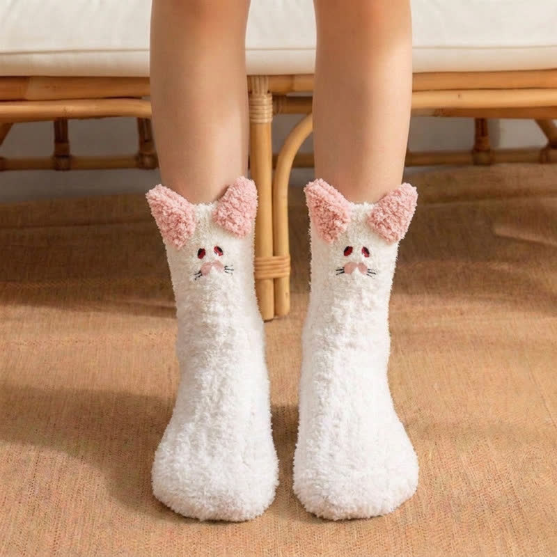 Plusock Fuzzy Pom-Pom Character Plush Slipper Socks - White - EU36-42(US3-8.5) - image 1