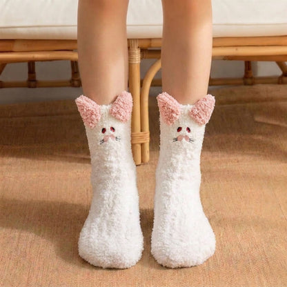 Plusock Fuzzy Pom-Pom Character Plush Slipper Socks - White - EU36-42(US3-8.5) - image 1