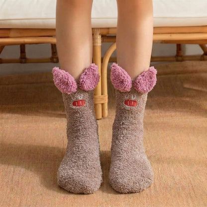 Plusock Fuzzy Pom-Pom Character Plush Slipper Socks - Camel - EU36-42(US3-8.5) - image 6