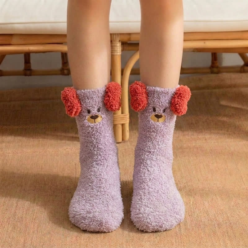 Plusock Fuzzy Pom-Pom Character Plush Slipper Socks - Light Purple - EU36-42(US3-8.5) - image 4