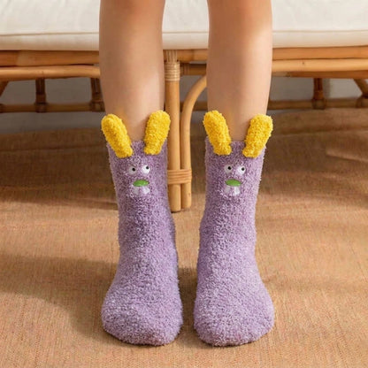 Plusock Fuzzy Pom-Pom Character Plush Slipper Socks - Purple - EU36-42(US3-8.5) - image 2