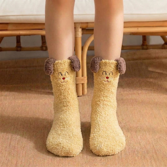 Plusock Fuzzy Pom-Pom Character Plush Slipper Socks - Yellow - EU36-42(US3-8.5) - image 0