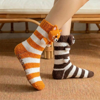 Plusock Cute Red Panda Striped Plush Slipper Socks - image 1
