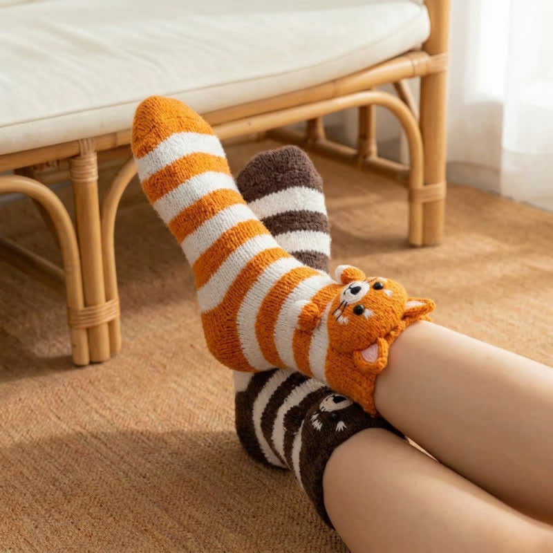 Plusock Cute Red Panda Striped Plush Slipper Socks - image 2