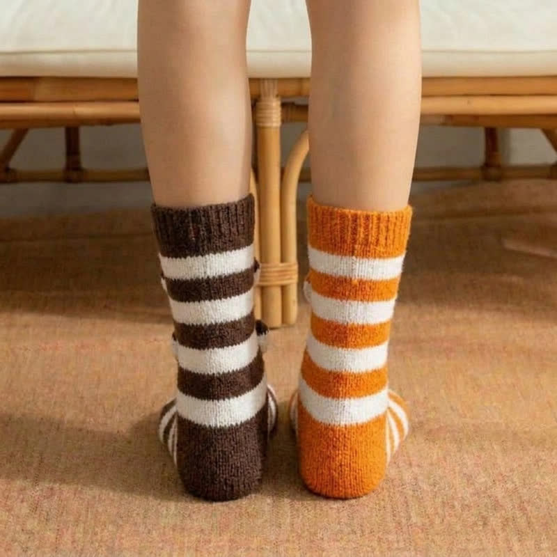 Plusock Cute Red Panda Striped Plush Slipper Socks - image 3