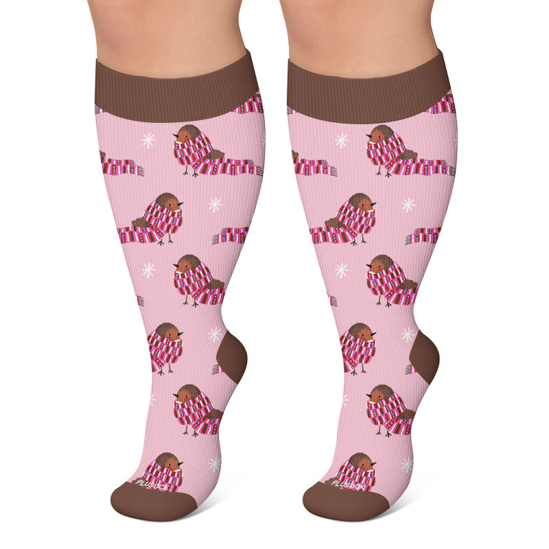 Plusock Plus Size Christmas Animal Compression Socks - Pink - 4XL - image 5