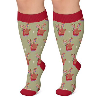 Plusock Plus Size Christmas Animal Compression Socks - Green - 4XL - image 6