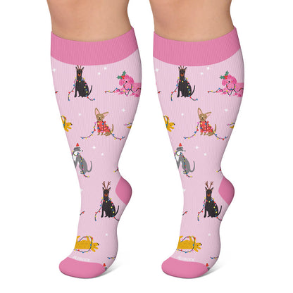 Plusock Plus Size Christmas Animal Compression Socks - Light Purple - 4XL - image 4