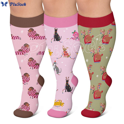 Plusock Plus Size Christmas Animal Compression Socks - image 0