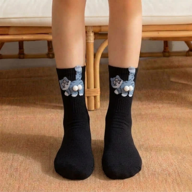 Plusock Cute Cat Quarter Sock (3 Pairs) - Black - EU36-42(US3-8.5) - image 1