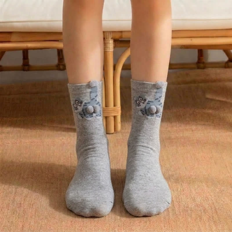 Plusock Cute Cat Quarter Sock (3 Pairs) - Grey - EU36-42(US3-8.5) - image 2