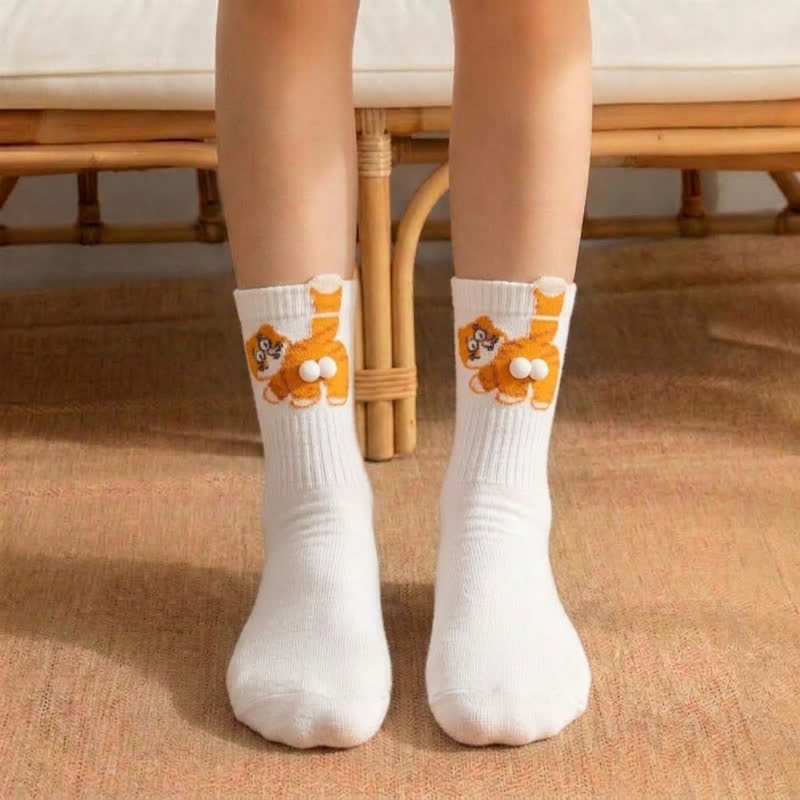 Plusock Cute Cat Quarter Sock (3 Pairs) - White - EU36-42(US3-8.5) - image 0