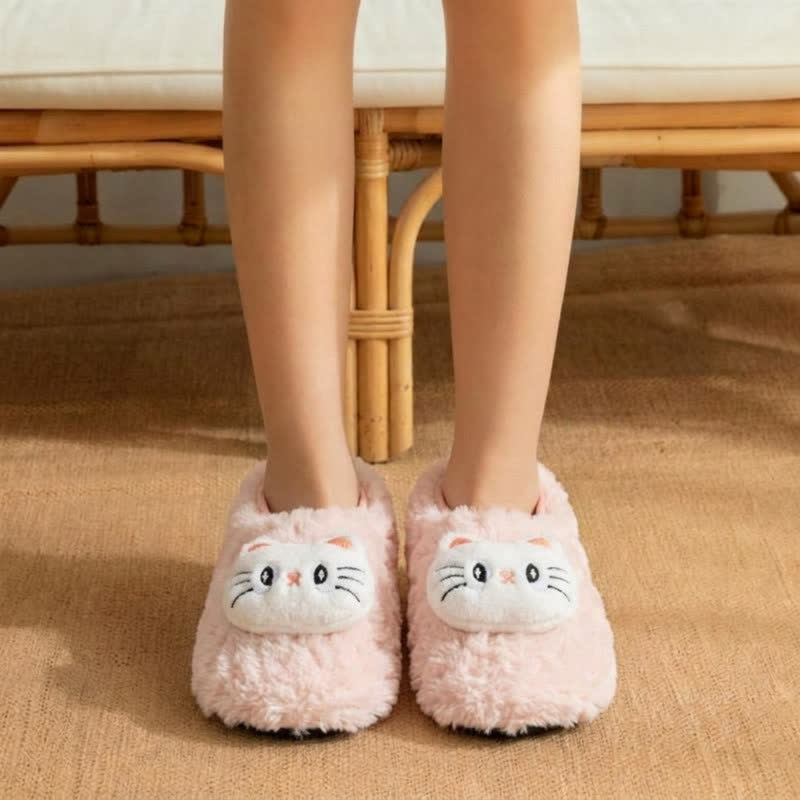 Plusock Cute Cat Plush Home Shoes - Light Pink - Kids EU32-35(US1-3.5) - image 0