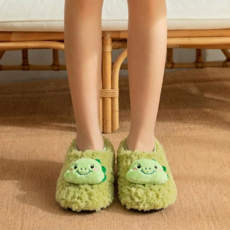 Plusock Cute Cat Plush Home Shoes - Green - Kids EU32-35(US1-3.5) - image 3