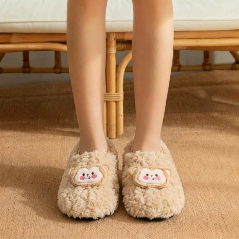 Plusock Cute Cat Plush Home Shoes - Khaki - Kids EU32-35(US1-3.5) - image 1
