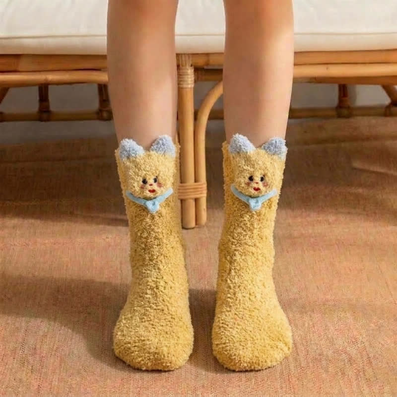 Plusock Cute Cat Animal Hand Holding Socks - Yellow - EU36-42(US3-8.5) - image 6