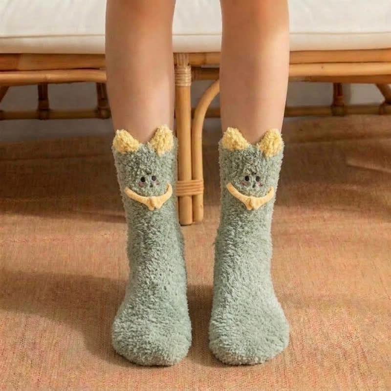 Plusock Cute Cat Animal Hand Holding Socks - Green - EU36-42(US3-8.5) - image 4