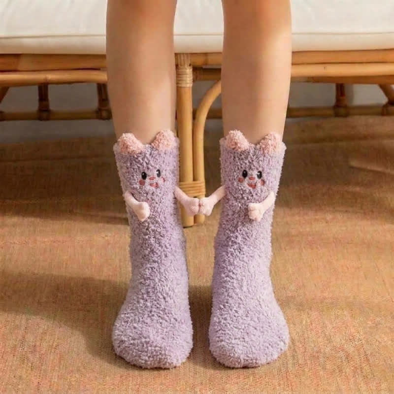 Plusock Cute Cat Animal Hand Holding Socks - Purple - EU36-42(US3-8.5) - image 0
