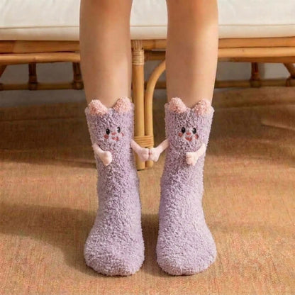Plusock Cute Cat Animal Hand Holding Socks - Purple - EU36-42(US3-8.5) - image 0