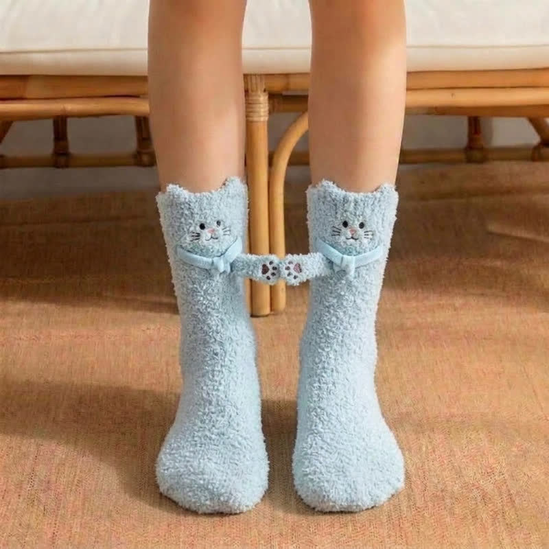 Plusock Cute Cat Animal Hand Holding Socks - Blue - EU36-42(US3-8.5) - image 3