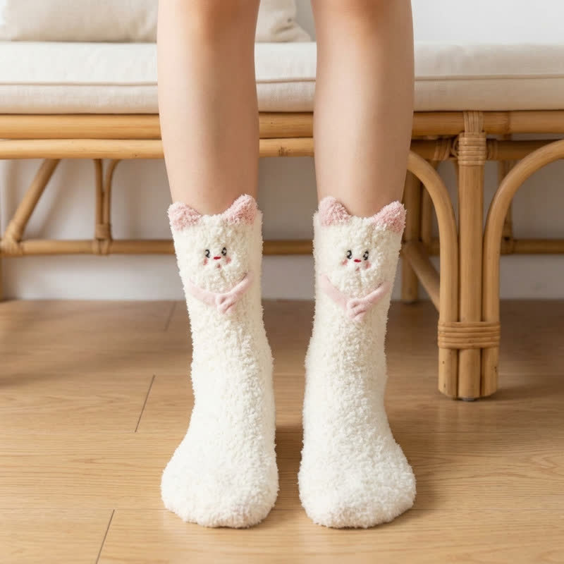 Plusock Cute Cat Animal Hand Holding Socks - White - EU36-42(US3-8.5) - image 2