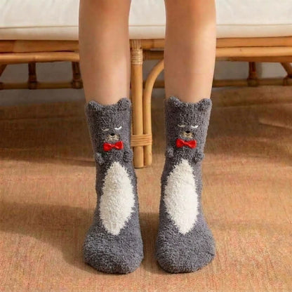 Plusock Cute Bear Bow Accent Plush Slipper Socks - Grey - EU36-42(US3-8.5) - image 2