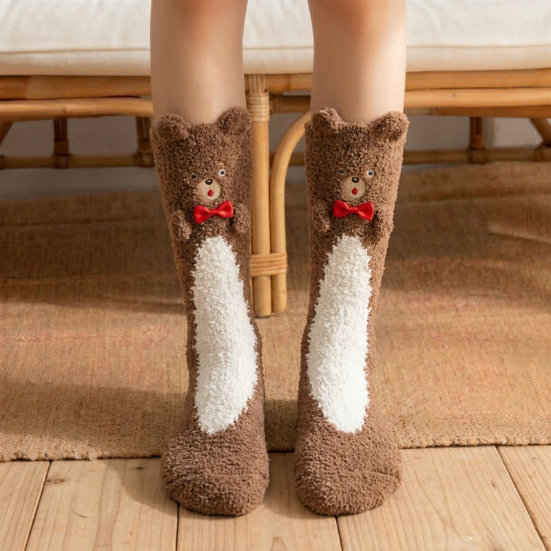 Plusock Cute Bear Bow Accent Plush Slipper Socks - Coffee - EU36-42(US3-8.5) - image 4