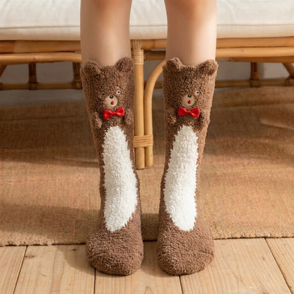 Plusock Cute Bear Bow Accent Plush Slipper Socks - Coffee - EU36-42(US3-8.5) - image 4