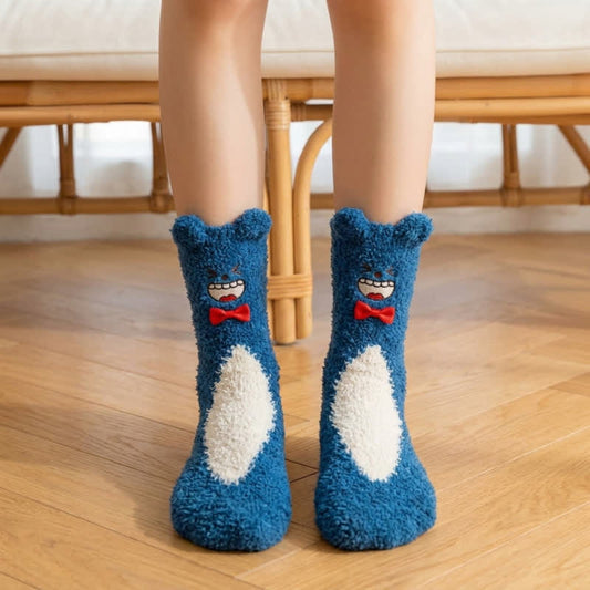 Plusock Cute Bear Bow Accent Plush Slipper Socks - Navy Blue - EU36-42(US3-8.5) - image 0