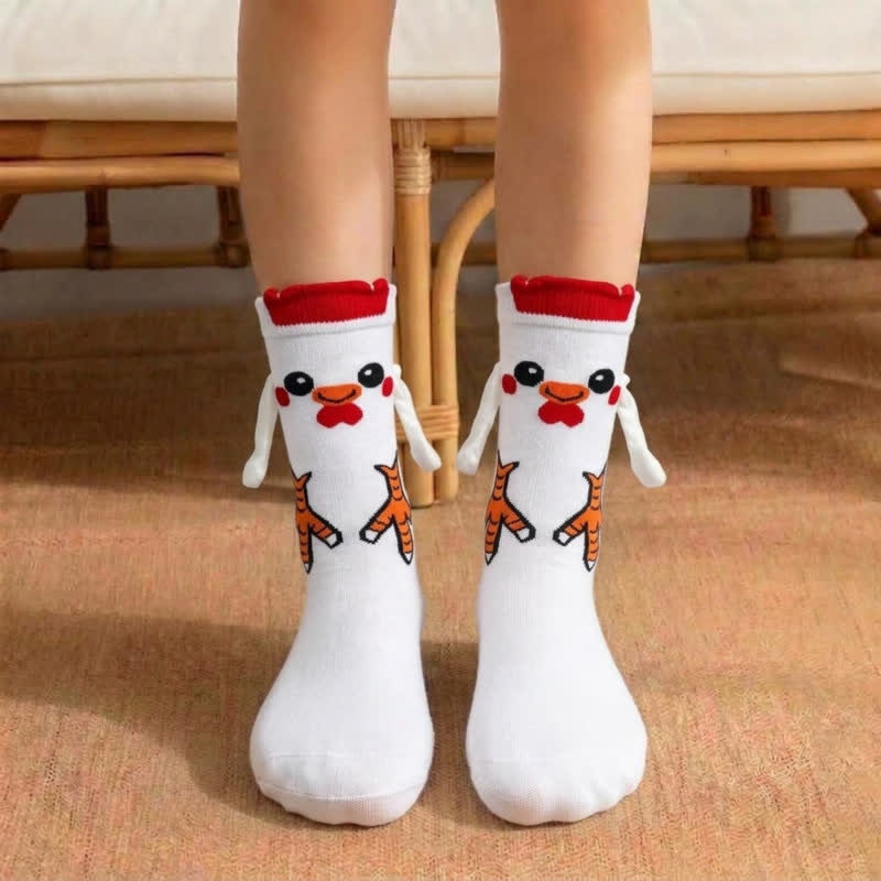 Plusock Quirky Cartoon Character Hand Holding Socks (3 Pairs) - White - EU36-42(US3-8.5) - image 0