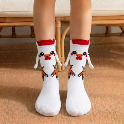 Plusock Quirky Cartoon Character Hand Holding Socks (3 Pairs) - White - EU36-42(US3-8.5) - image 0