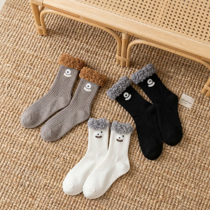 Plusock Cute Smiling Face Quarter Sock (3 Pairs) - Brown+Beige+Black - EU36-42(US3-8.5) - image 1