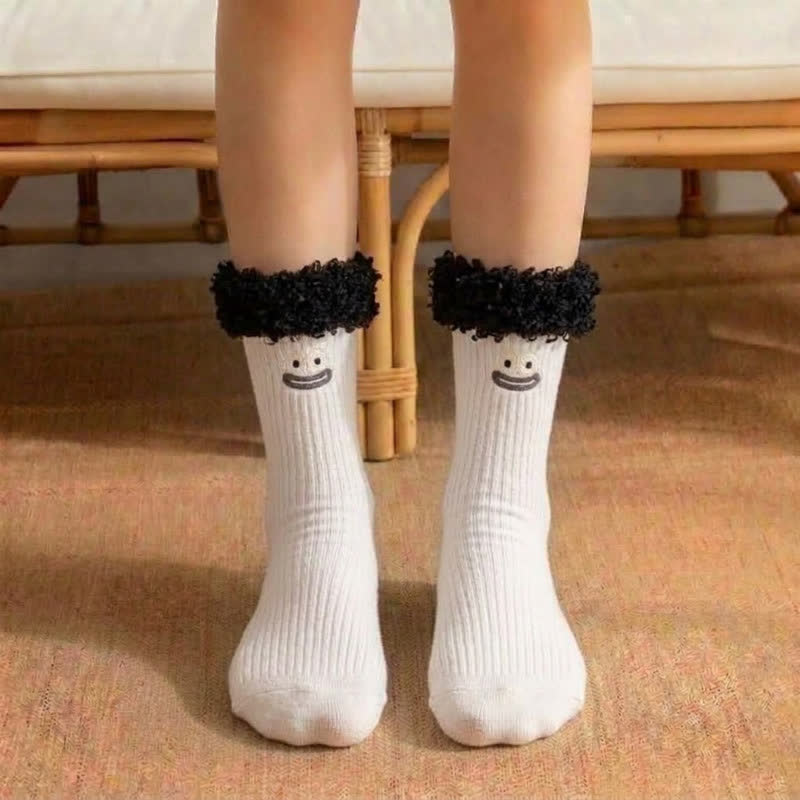 Plusock Cute Smiling Face Quarter Sock (3 Pairs) - White - EU36-42(US3-8.5) - image 3
