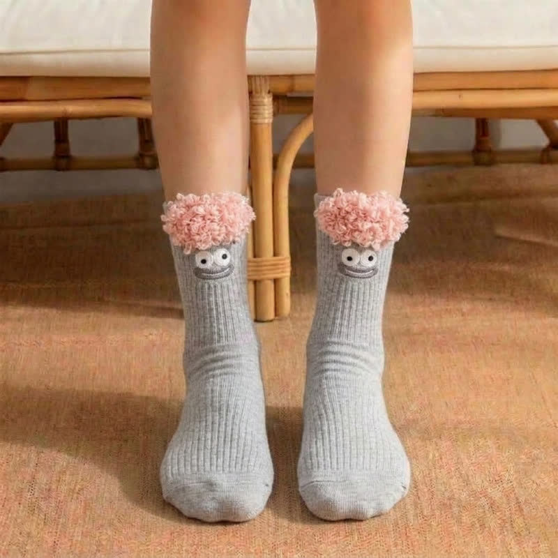 Plusock Cute Smiling Face Quarter Sock (3 Pairs) - Grey - EU36-42(US3-8.5) - image 4