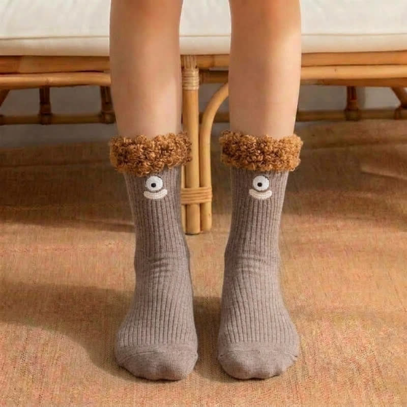Plusock Cute Smiling Face Quarter Sock (3 Pairs) - Brown - EU36-42(US3-8.5) - image 5