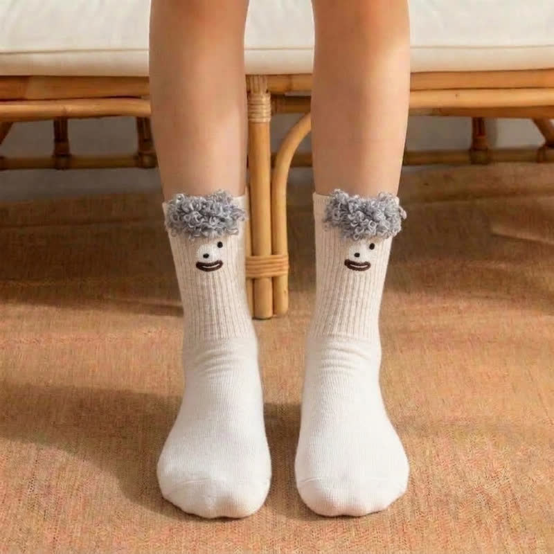 Plusock Cute Smiling Face Quarter Sock (3 Pairs) - Beige - EU36-42(US3-8.5) - image 0